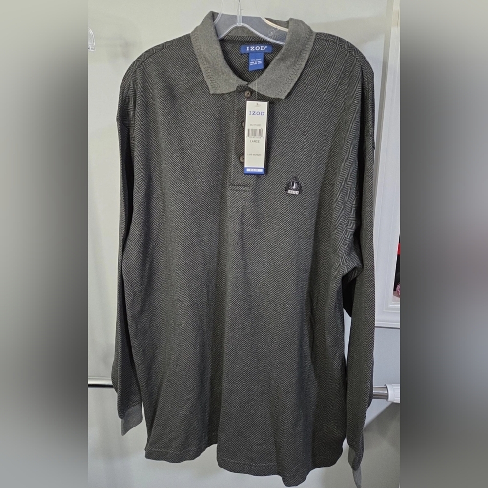 IZOD Charcoal Long Sleeve Polo Shirt
